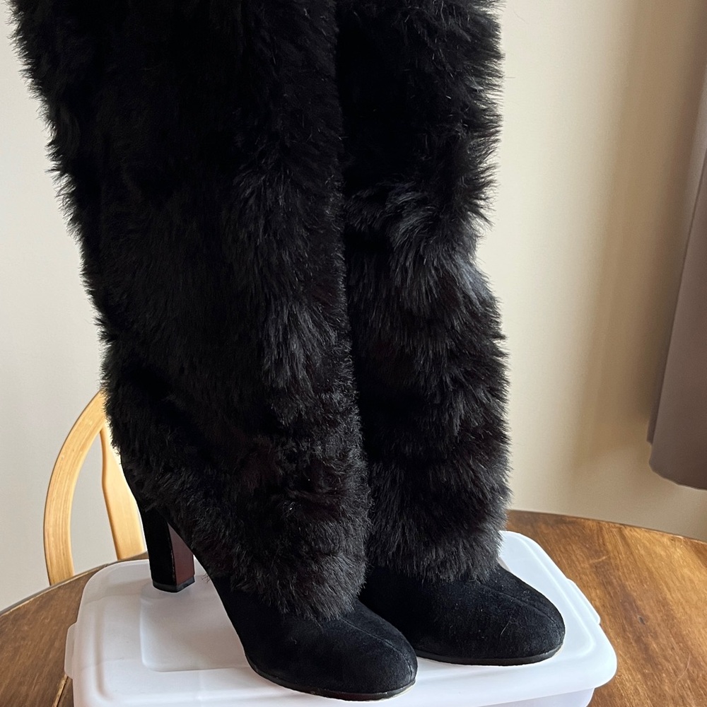 Sam Edelman Black Fur Heeled Boots